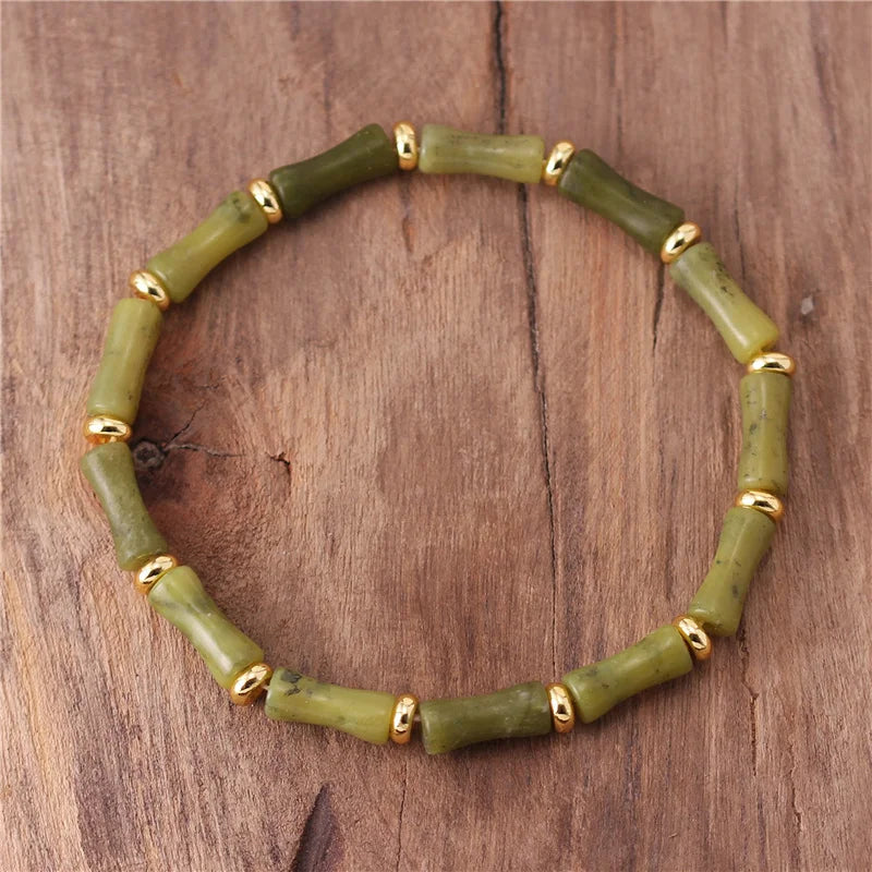 Popular Jewelry Bohemia Natural Stone Bamboo Tube Beads Bracelet Boho Stretch Tibetan Gemstones Elastic Bracelets for Women
