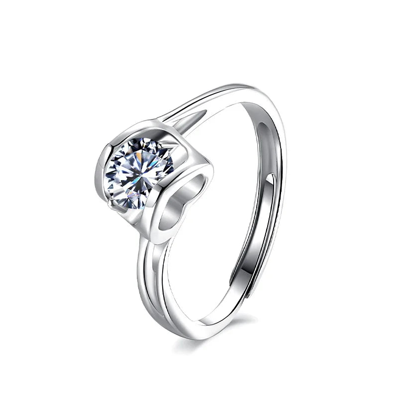 2023 New Fashion Jewelry Ladies S925 Sterling Silver Platinum Plated Pave Setting 50 Point Moissanite Third Party Certified Ring