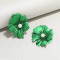 SC Hot Sale Fashion Gold Plated Korean Women Earrings Retro White Pearl Flower Earrings Delicate Double Green Flower Earrings