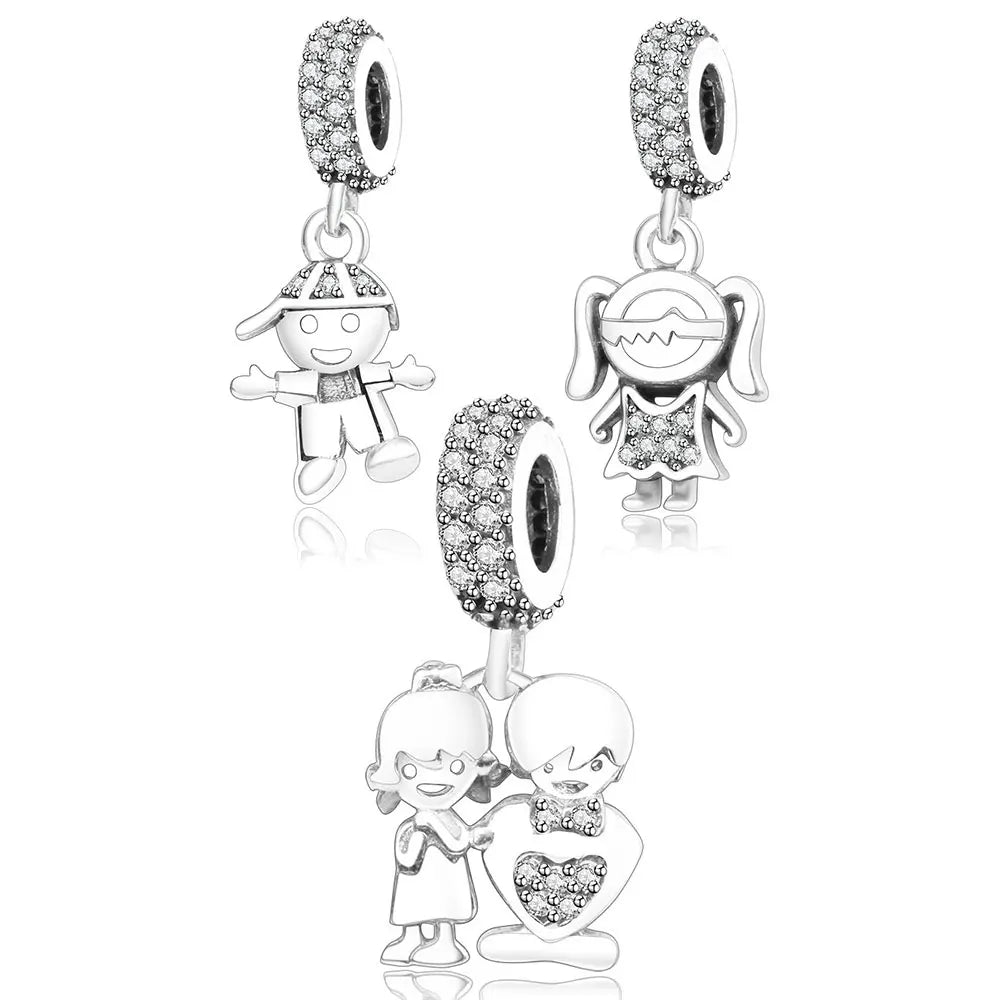 New Design Wholesale 925 Sterling Silver Cute Boy Girl Pendant Beads Charms Fit Bracelet Necklace Jewelry Making