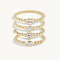 LOZRUNVE 925 Sterling Silver Elegant Central Solitaire Diamond CZ Stone Beaded Band Ring Set Jewelry 14k 18k Gold