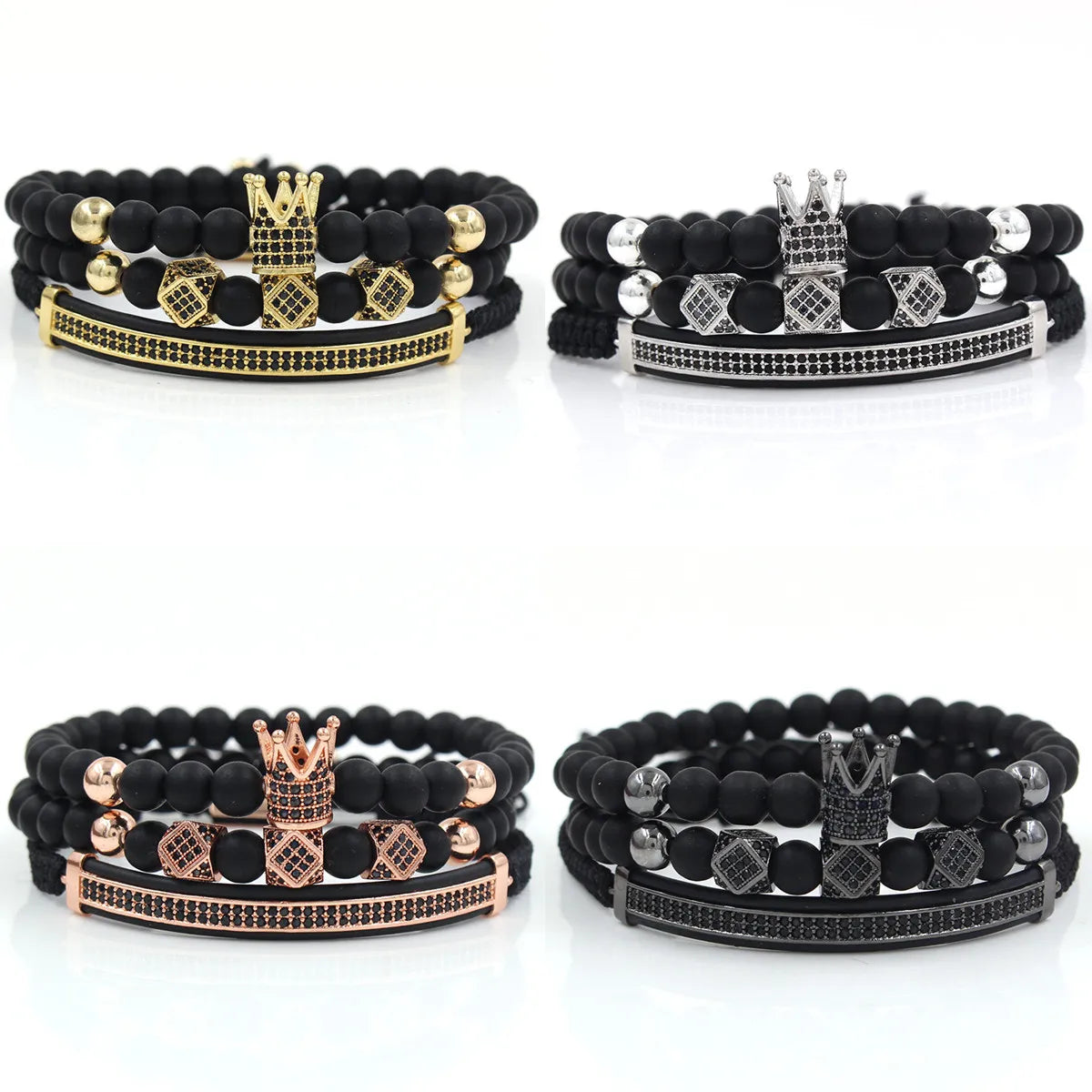 Fashion Black Rosary Beaded Diamond Bracelet High Crown Colorless Luxury Bracelet Jewelry
