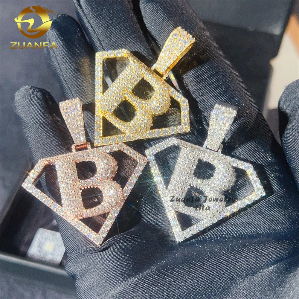 New Design Hip Hop Letter 1.5" Width Diamond Charm 925 Silver Rose Gold Custom Moissanite Pendant
