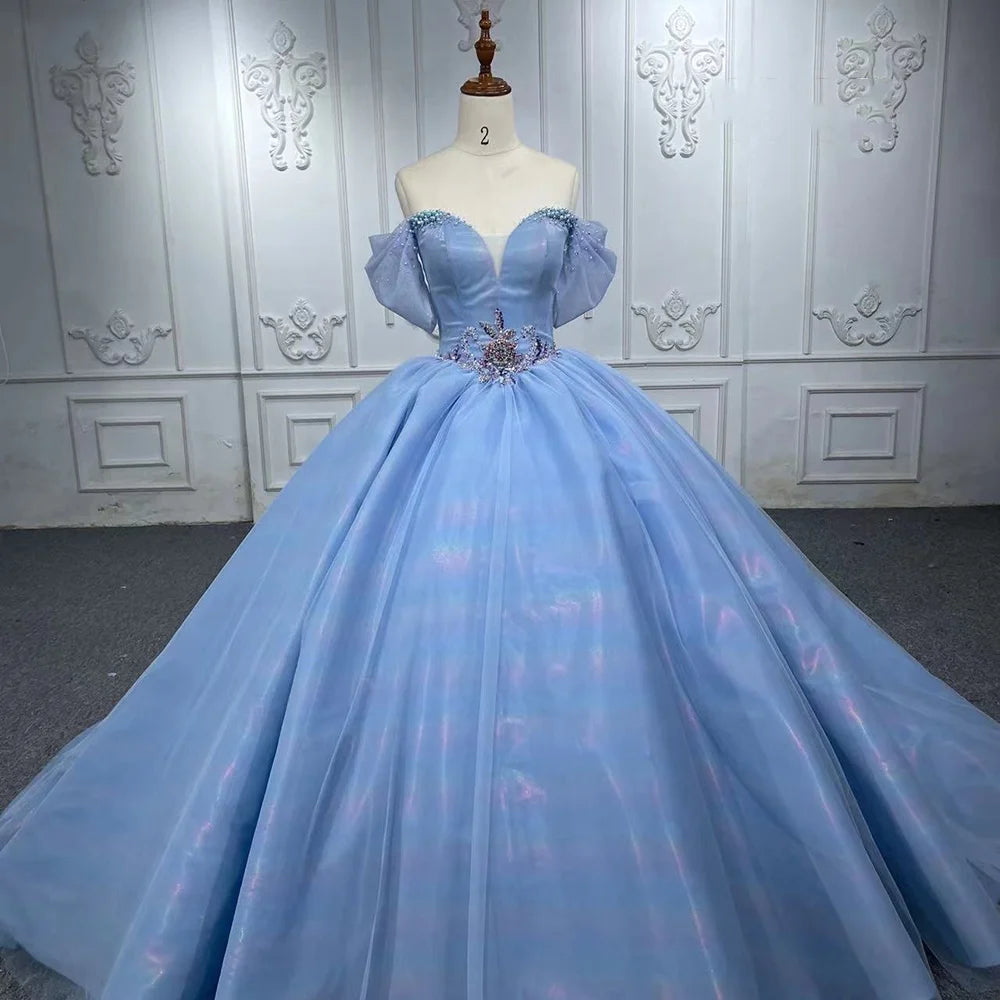 Jancember 1149 Simple Pearls Beaded Off Shoulder Ball Gown Quinceanera Dress