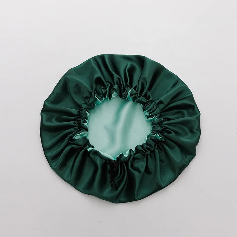 Adjustable Button Luxury European & American Style Adult Silk Sleep Cap Super Soft Satin Double Layer Sleep Bonnet