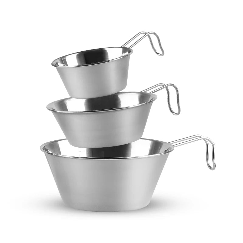 RTS KingGear Wholesale Korean Japan Outdoor  200/300/550ml  Stainless Steel Camping Bowl Set