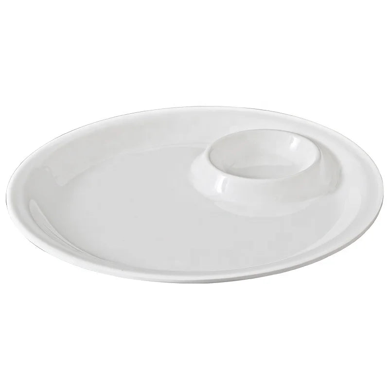 Commercial Restaurant Compartment Melamine Round 10-Inch White Dinner Plate-Eco-Friendly BPA Free Food Grade for Dumpling