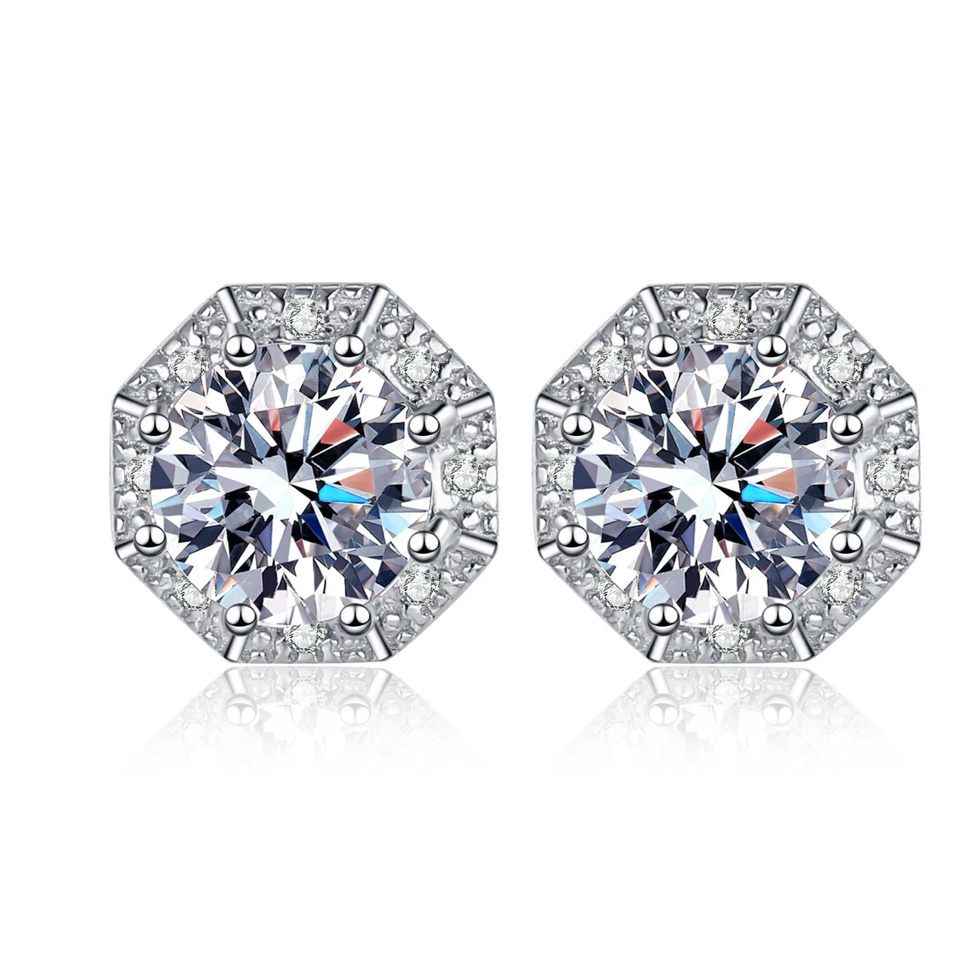 Moissanite Earrings for Women 1Carat Moissanite Hexagon Shape 925 Sterling Silver Stud Earrings for Engagement Party
