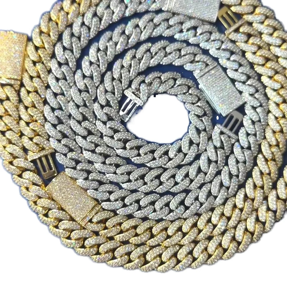 S925 Silver High Quality 12mm Moissanite Cuban Necklace Bracelet MegaBDM