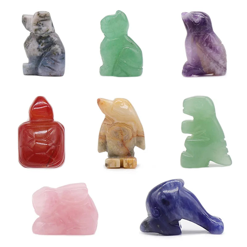 Various Shapes Crystal Animal Carvings Elephant Cat Frog Turtle Rabbit Butterfly Dolphin Hand-carved Stone Home Decor 1 Inch