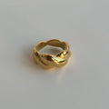 2024 Dazan New Ins 18k Gold Plated Stainless Steel Tarnish Free Vintage Waterproof Court Style Twist Pattern Ring for Women