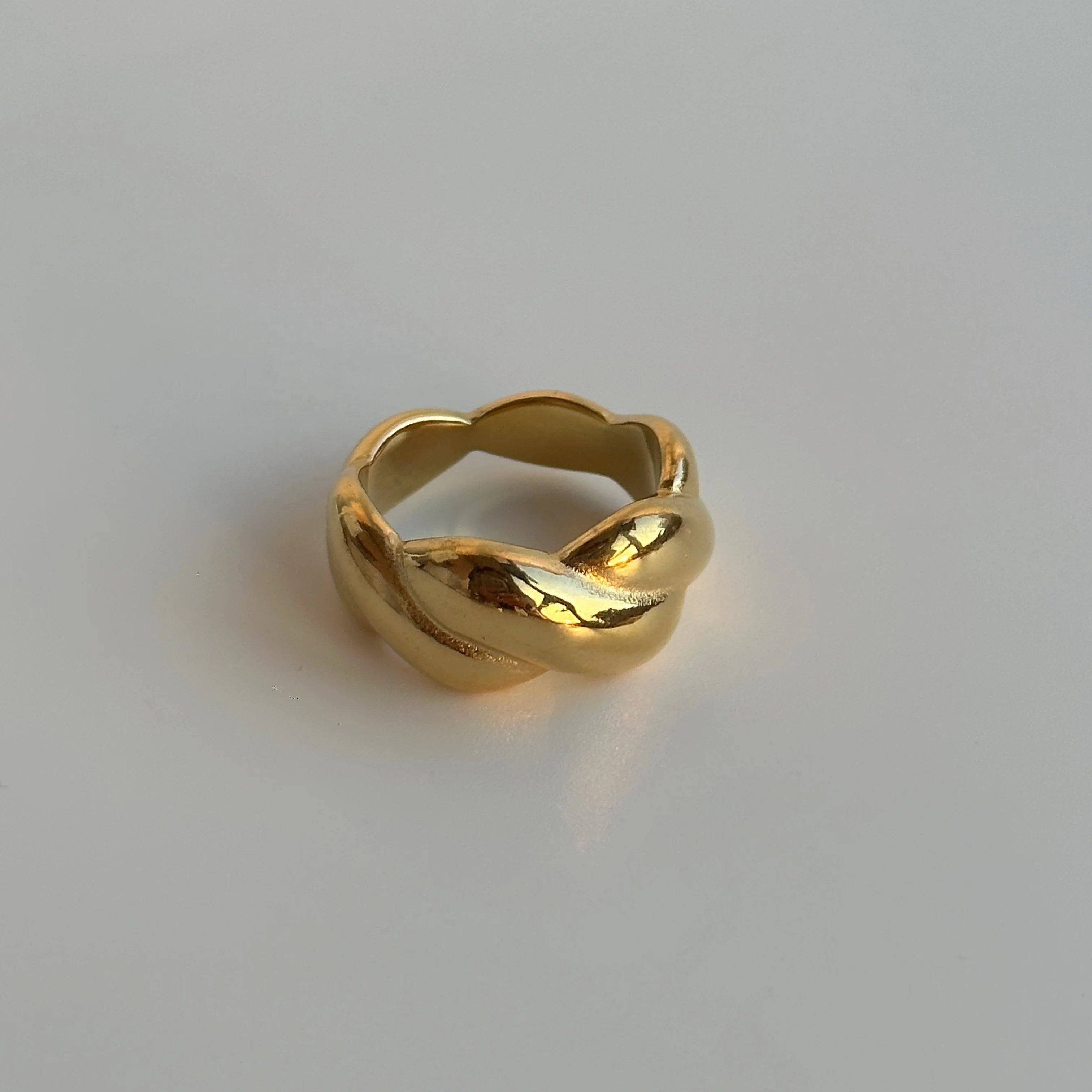 2024 Dazan New Ins 18k Gold Plated Stainless Steel Tarnish Free Vintage Waterproof Court Style Twist Pattern Ring for Women