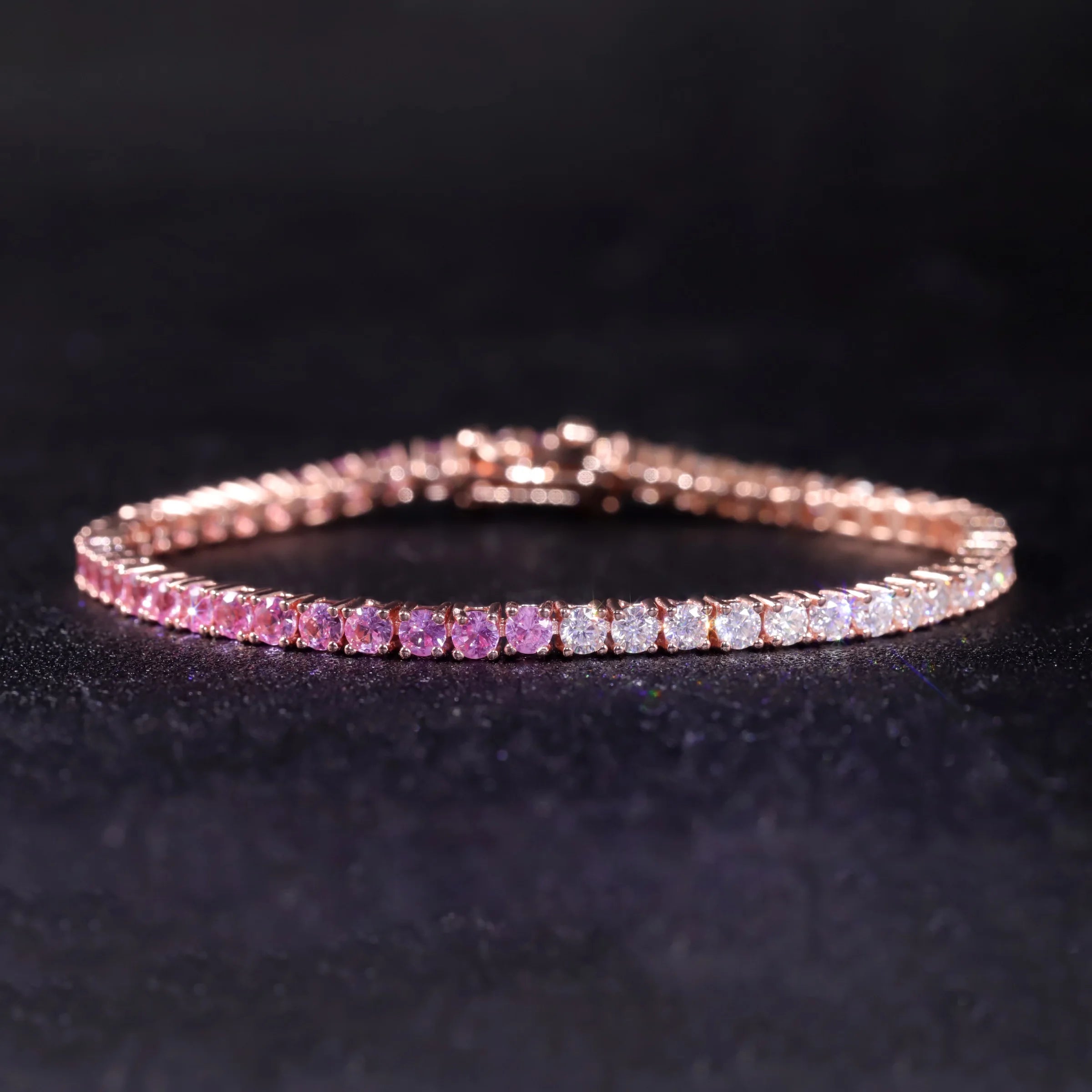 Gradient Pink Tennis Bracelet 925 Silver Pink Lab Grown Sapphire & White Moissanite Silver Rose Gold Plated Tennis Bracelet