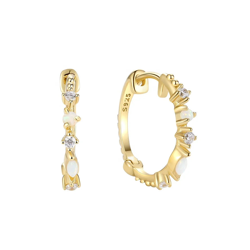 Nagosa Fashion Jewelry 18k Gold Plated Vermeil 925 Sterling Silver Geometric Opal Cubic Zirconia Huggie Hoop Earrings