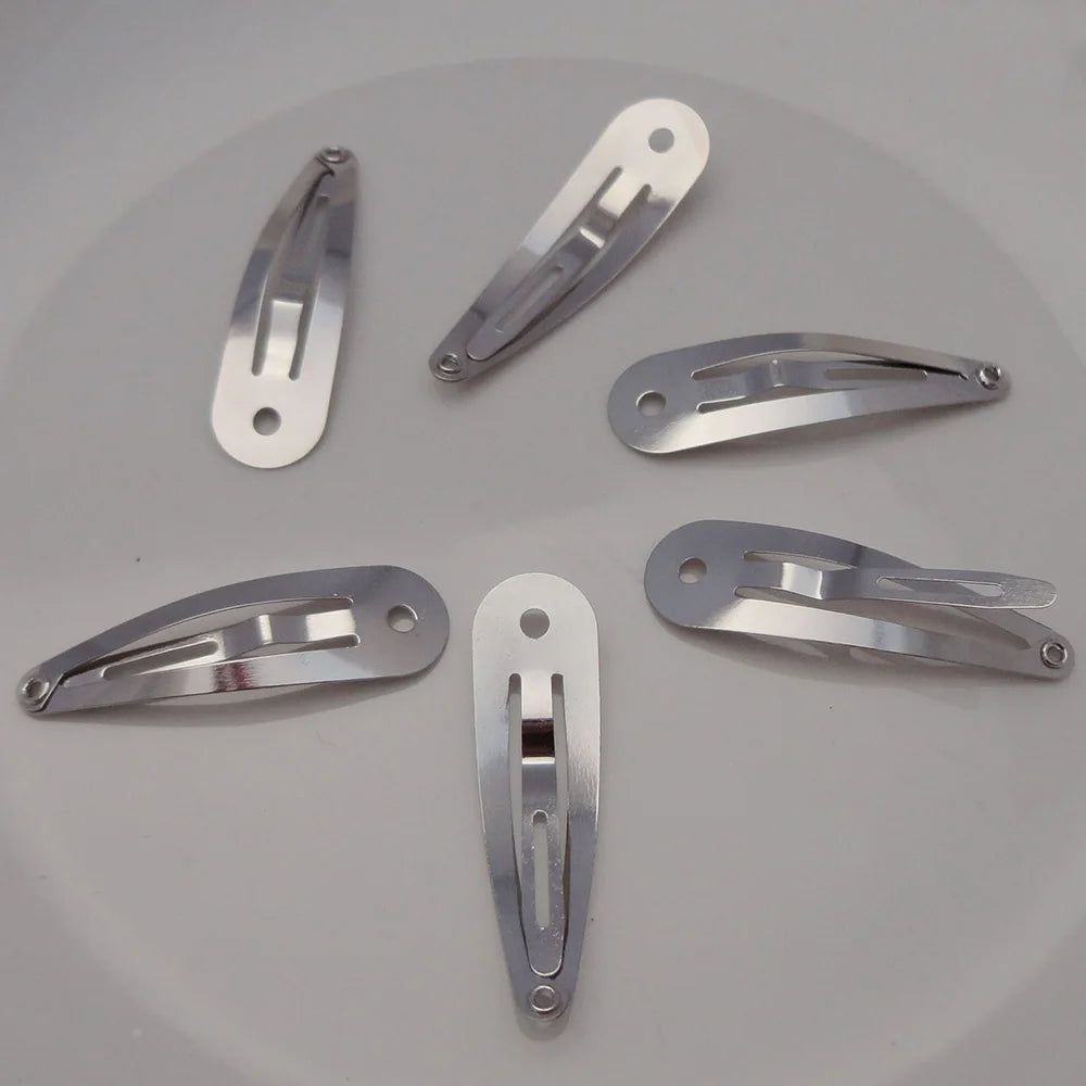 4cm Silver Tear Drop Metal Snap Hair Clips with Hole Kids Side BB Hairpins  for DIY Hair Accessories Lead Free Nickle Free