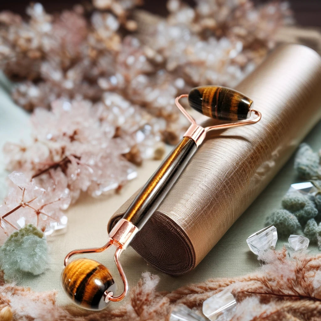 HZ Natural Yellow Tiger Eye Crystal Face Roller Bulk Buy Skin Care Product with Jade Carved Engraving for Love Theme Gift Massage
