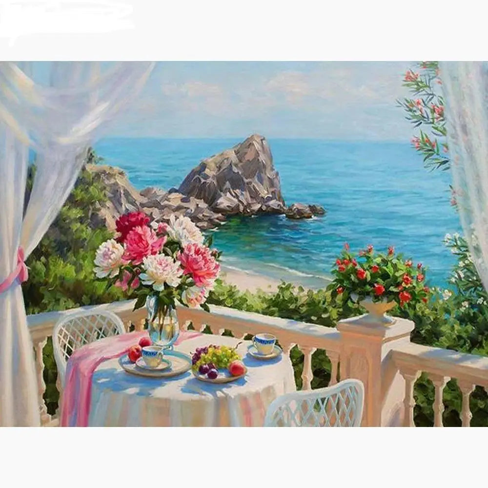Chenistory DZDP711Hot Sale Sea Scenery Short Lint Canvas Paint 5d Diamond Painting Kit Diamond Embroidery Art Painting Wall Art