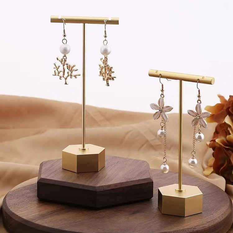 DOC Stock Luxury Round and Hexagon Jewelry Display Stand Gold and Silver Metal Earrings Holder