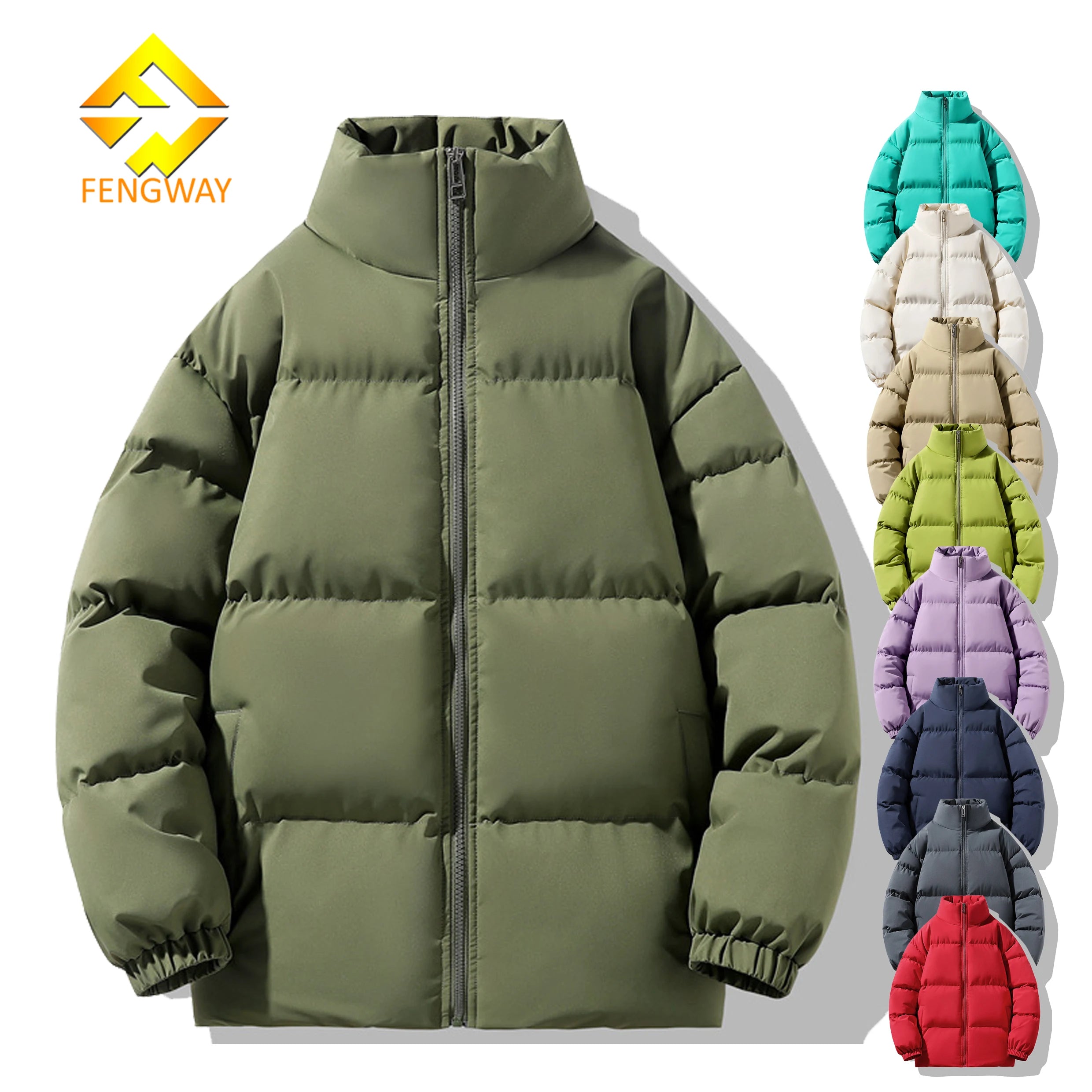 Solid Color Winter Warm Puffer Jacket for Men White Windproof Hood Zipper Plus Size Thickened Standing Collar Jaqueta Masculina