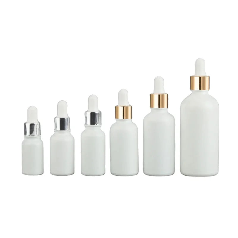 Eye White Porcelain Glossy Glass Dropper Bottle Pipette 5ml to 100ml Empty Essential Oils for Skin Care Serum Gold Lid