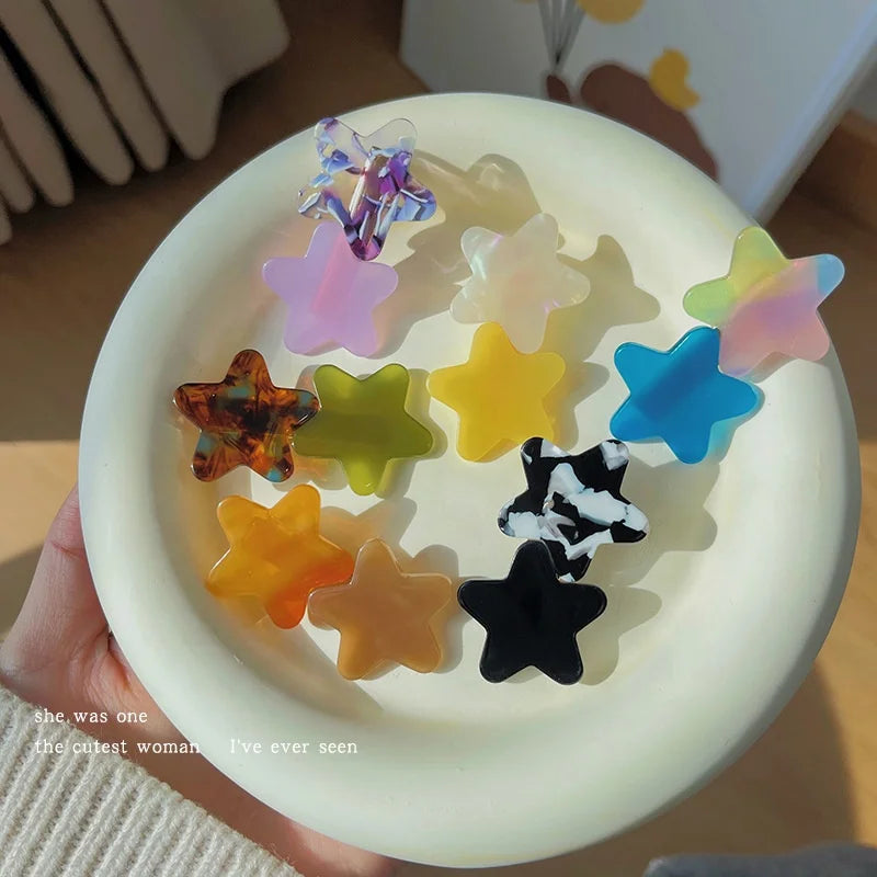 New Fashion Cute Star Hair Clips Contrast Color  Acetate Acid  Hairpins Lovely Hair Accessories for Girls