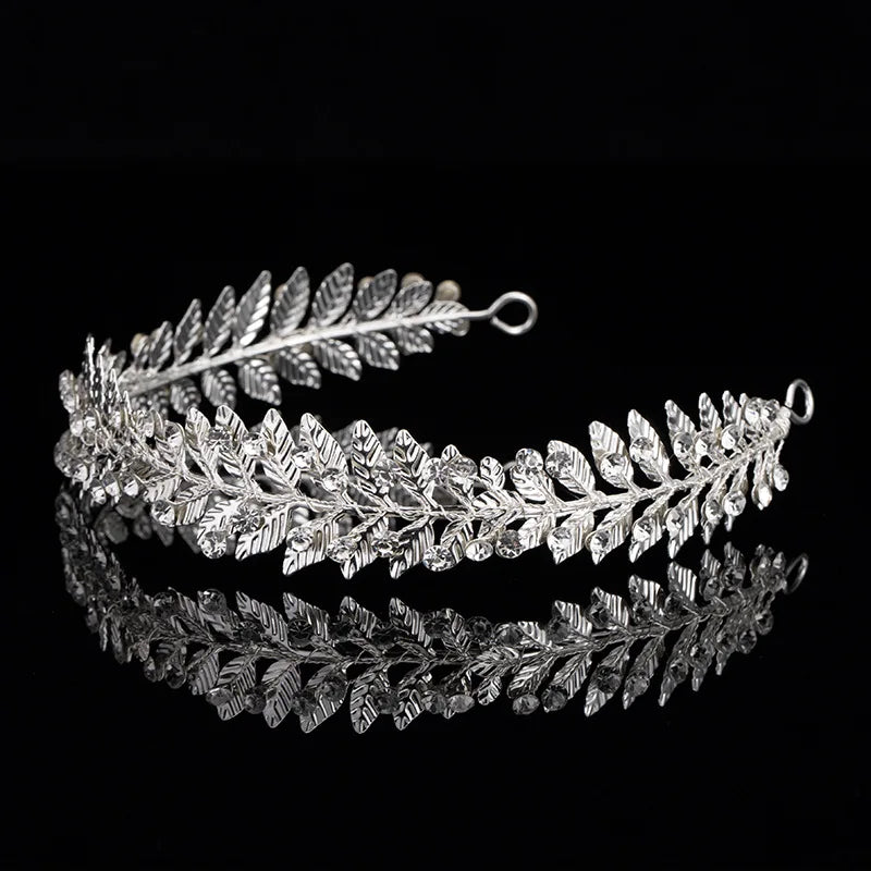 Silver-plated Rhinestone Hairband Bridal Tiaras Gold Leaf Headband Bridal Headwear