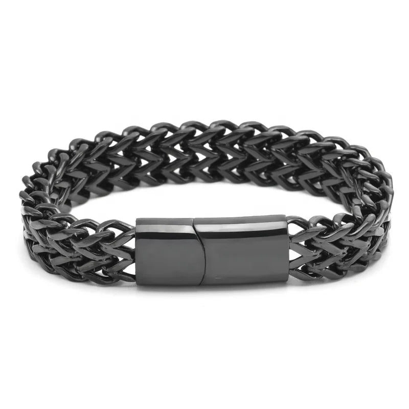 Men Trendy Double Layers 18K Gold and Silver and Black Colors High Quality Stainless Steel Chain Bracelet for Wear