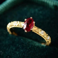 Huitan S925 Luxury Oval Design Red Crystal Round 3A Zircon Band Rings for Trendy Women Wedding Gold Plated Rings Sterling Silver