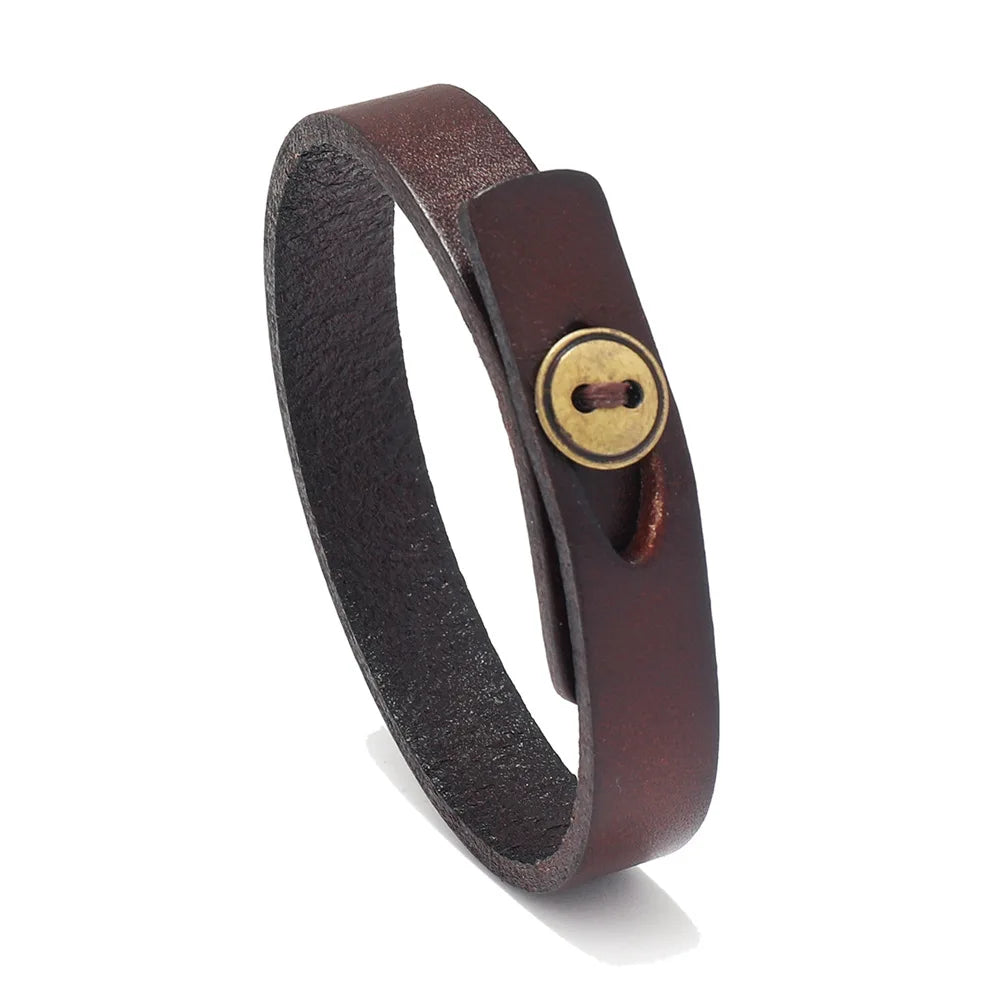 Custom Logo Men's Simple Fashion Cuff Bracelets New Design Creative Genuine Leather Wristband Logo Creative New Design Genuine