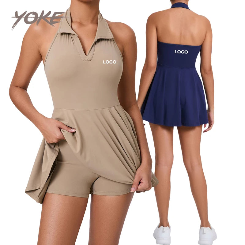 YK New Arrival Women Soft Stretchy Lightweight Eco-Friendly Anti-Wrinkle Quick Dry Spandex/Nylon Tennis Dress Bodysuit Golf Wear