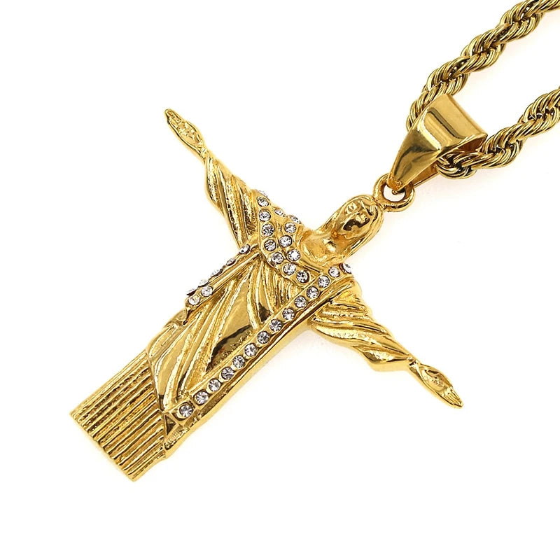 Wholesale Vintage Gold Plated Jesus Stainless Steel Pendant Necklace men necklace