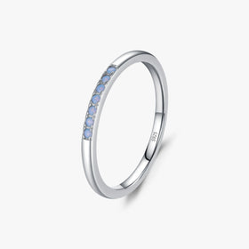Minimalism 925 Sterling Silver Simple Blue Crystal Pave Setting Stacking Rings Trendy Korea Style Jewelry for Women