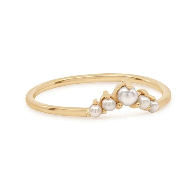 Milskye 925 Sterling Silver New Arrival Trend Jewelry Gold Plated Natural Freshwater Pearl v Ring