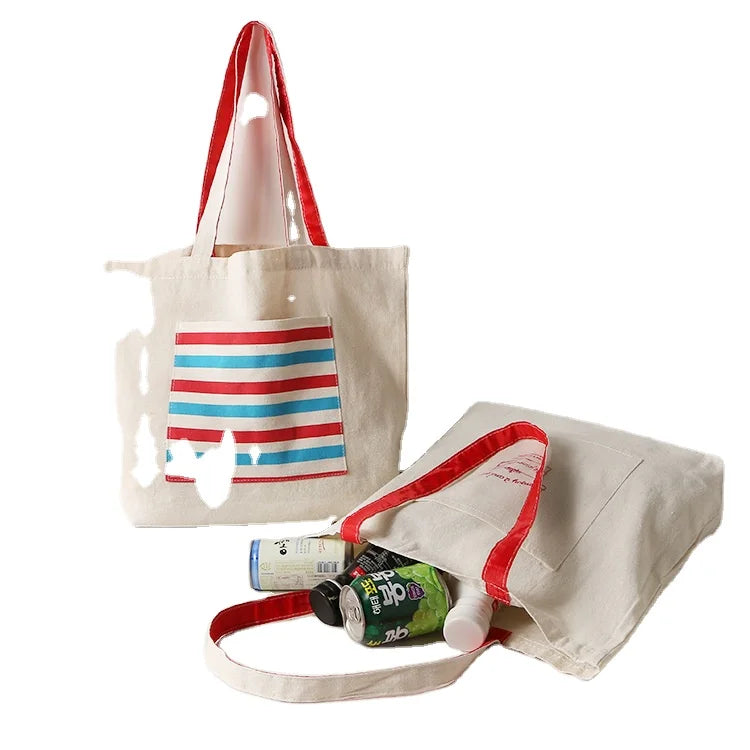 Washable Shopping Bag Custom logo Printing Grocery Recycle Women's Bag Shopping with Red Handle