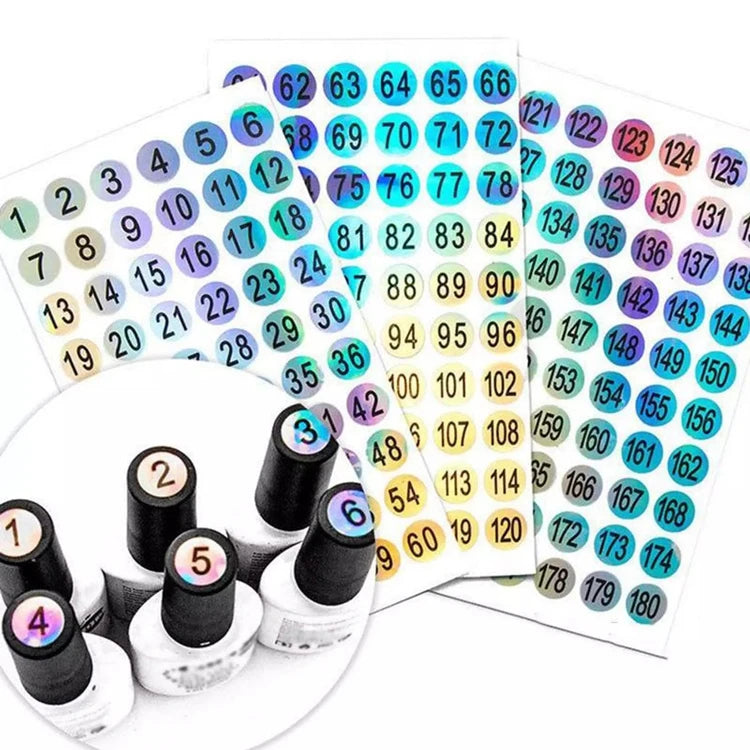 Cosmetic Holographic Round Number Sticker Nail Glue Waterproof Laser Self-Adhesive Label PET Material Eco-friendly
