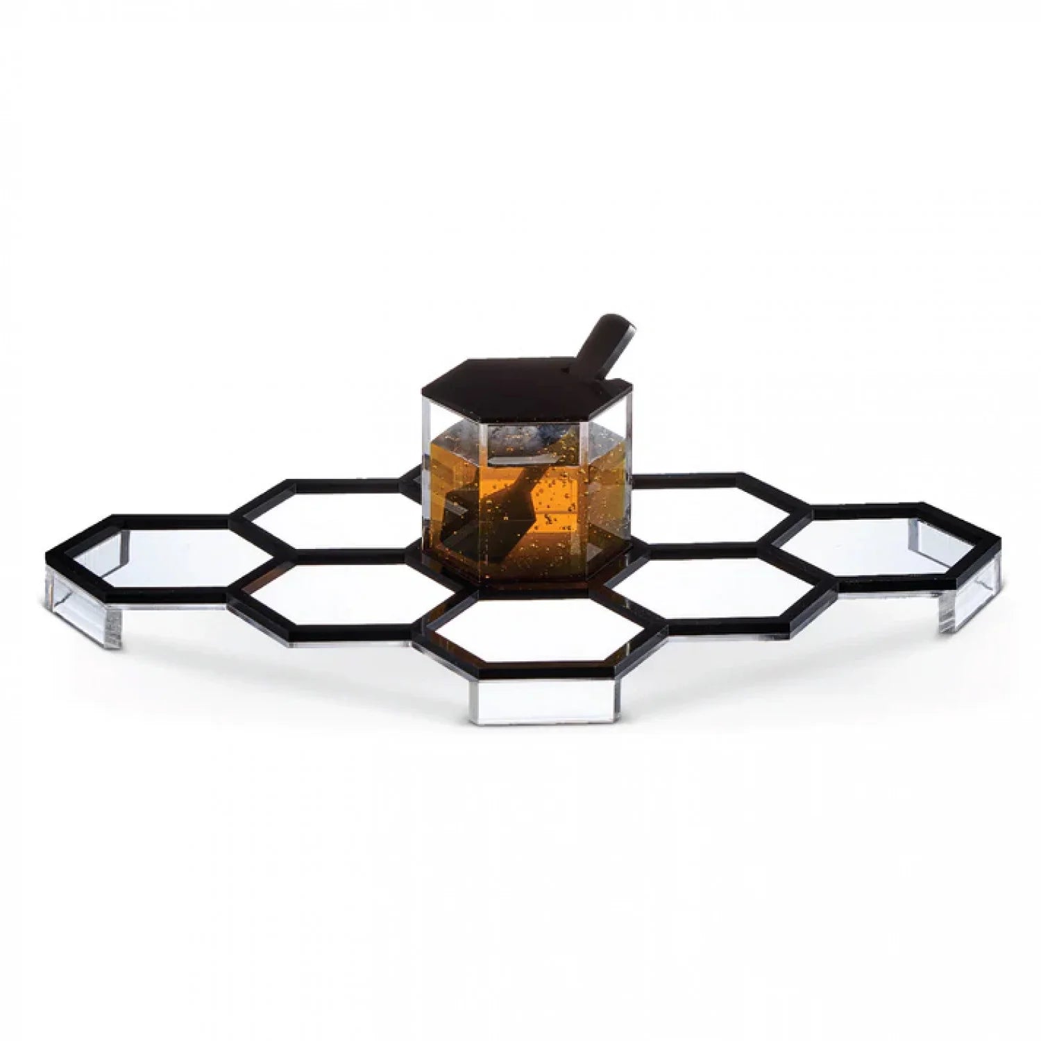 Judaica Jewish Rosh Hashanah Gift Removable Honey Dish Honeycomb Tabletop Black Acrylic Lucite Simanim Tray