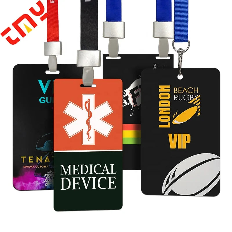 Custom Printed PVC ID Badge with Lanyard Set - Conference Pass Card Event Badge VIP & Exhibition Work Badge with Logo