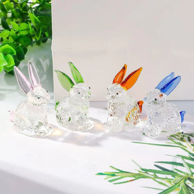 Modern Easter Bunny Crystal Glass Rabbit Figurine Hand Blown Hexagon Carved Cartoon Animal Fairy for Modern Home Decoration