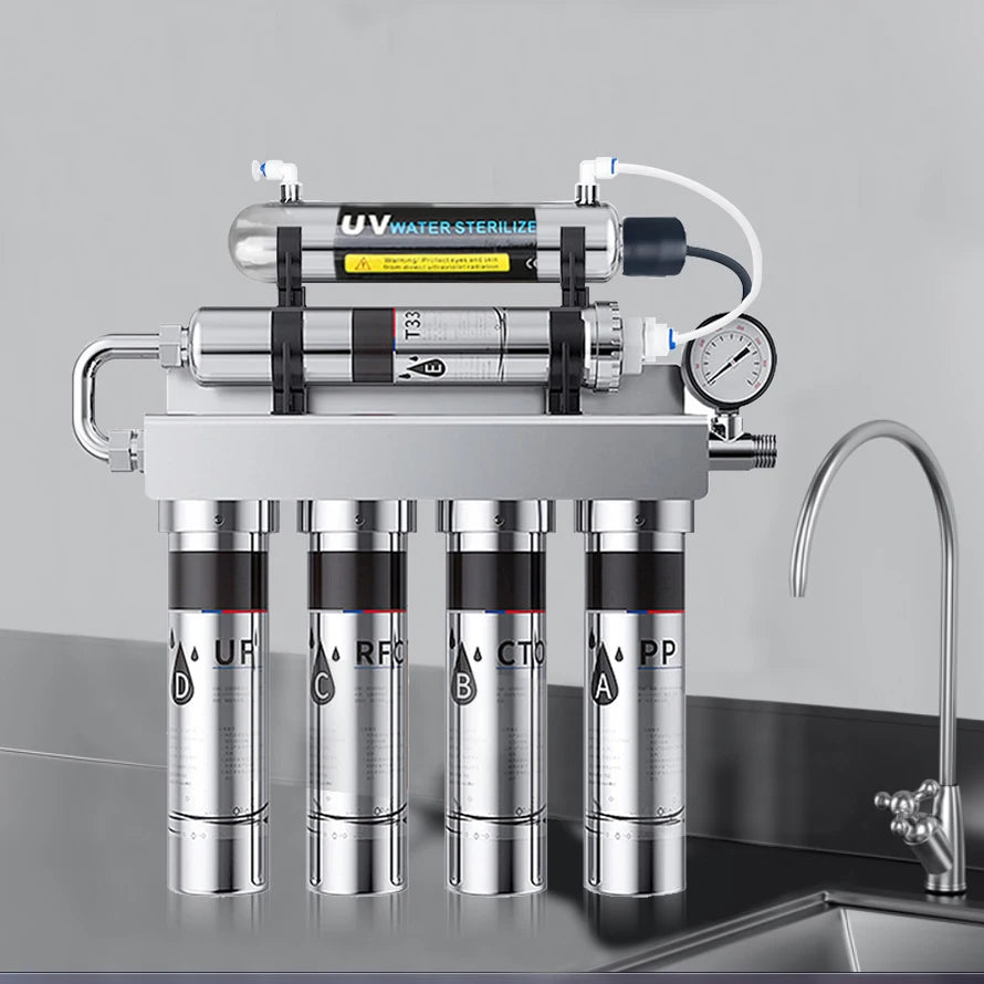 304 Stainless Steel Home Drinking Water Filter System Ultrafiltration 5  6 Stage Tap UV Water Purifier