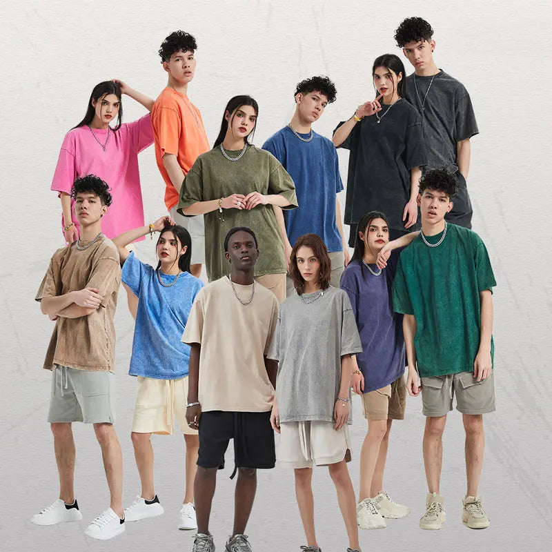 Wholesale 100%Cotton Acid Washed T Shirts Custom Logo Blank Oversized T-Shirt Heavyweight High Quality Men'sT Shirt