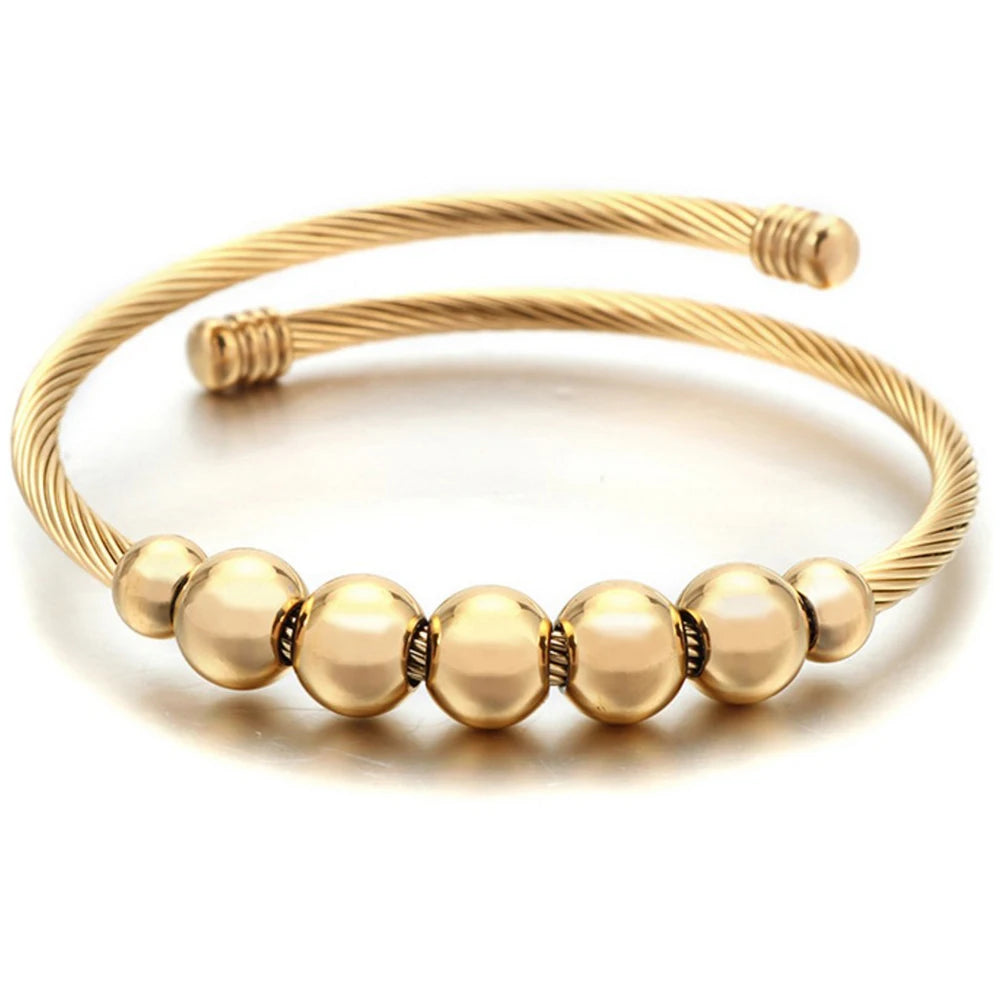 Fashion Beads Charm Bracelet Stainless Steel Cable Wire Cuff Bangle Women Adjustable Opening Bracelets Bangles Jewelry Wholesale