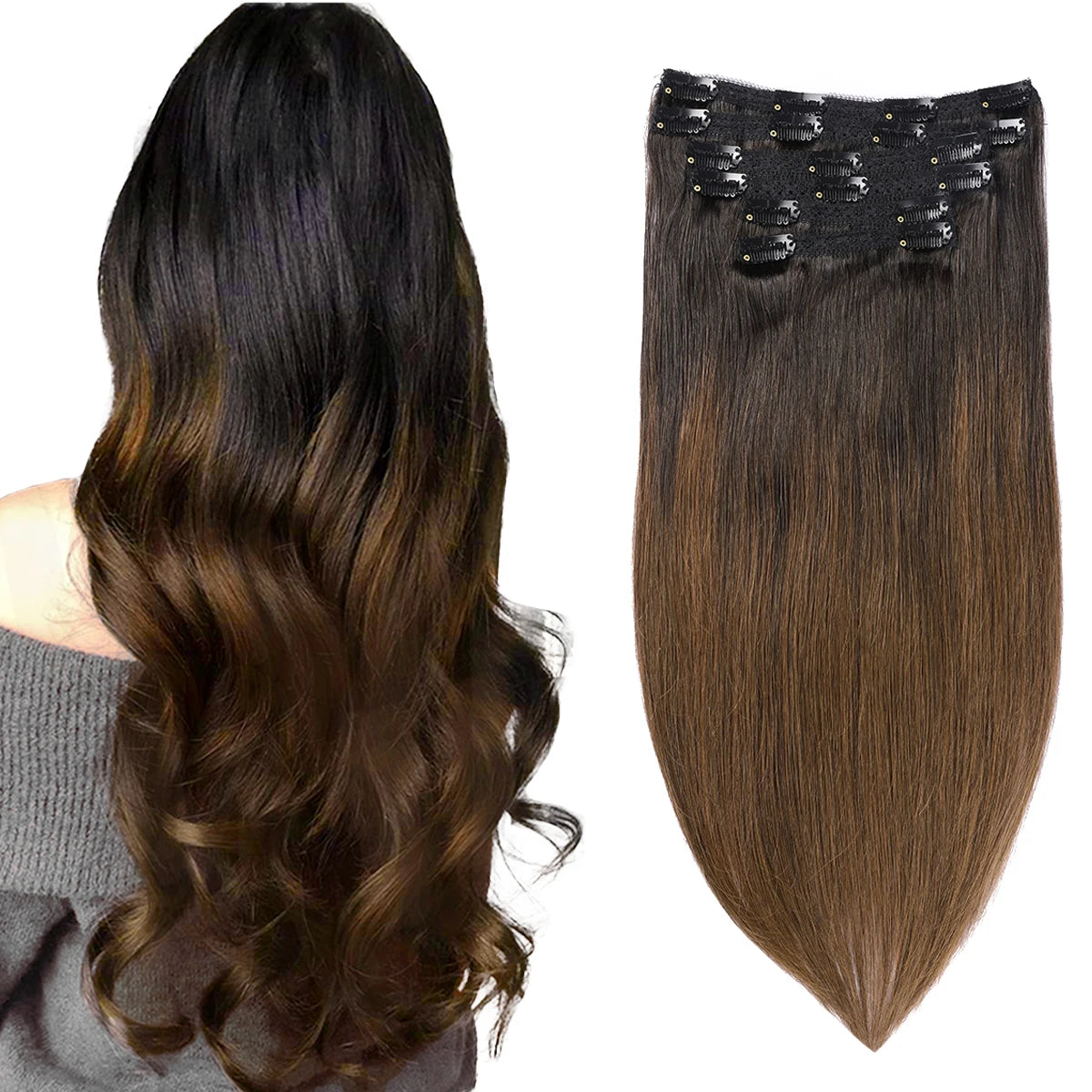 Thick Human Hair Extensions Clip Ins 100% Invisible Remy Clip in Hair Extension