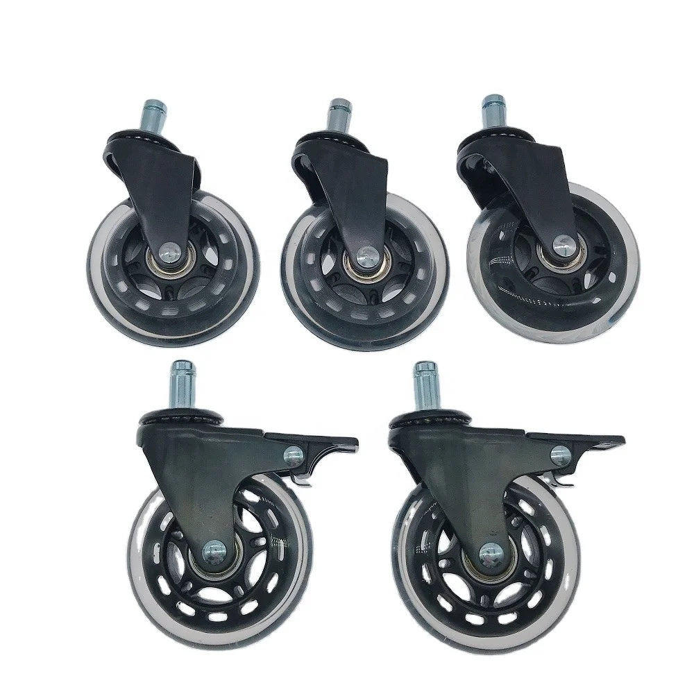 Polyurethane  Universal Noiseless Caster Wheels Transparent 3" 75mm 5 Pack 3 Inch Swivel Black PP Caster Wheel
