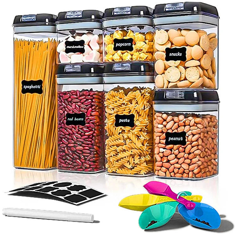BPA Free 7-Piece Set Air Tight Easy Open Lids Cereal Seal Pot Dry Food Storage Containers for Pantry Organization