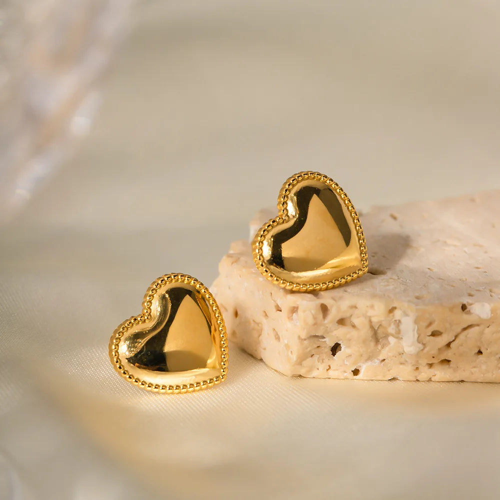 Minimalist Jewelry Stainless Steel Heart Earring Texture Love Heart Stud Earring for Women Girl