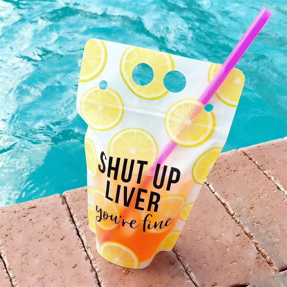 Self Seal Zip up Ziplock Custom Logo Acceptable Beverage Packaging Stand up Food Clear Plastic Drink Pouch Bag With Straws