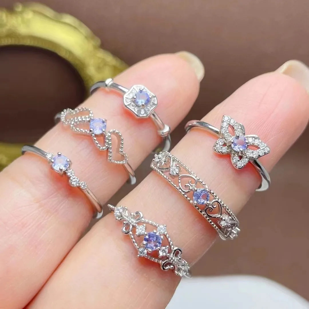 Good Price Wholesale Pure 925 Sterling Silver Platinum Rhodium Classic Cut Natural Tanzanite Chunky Engagement Wedding Rings for