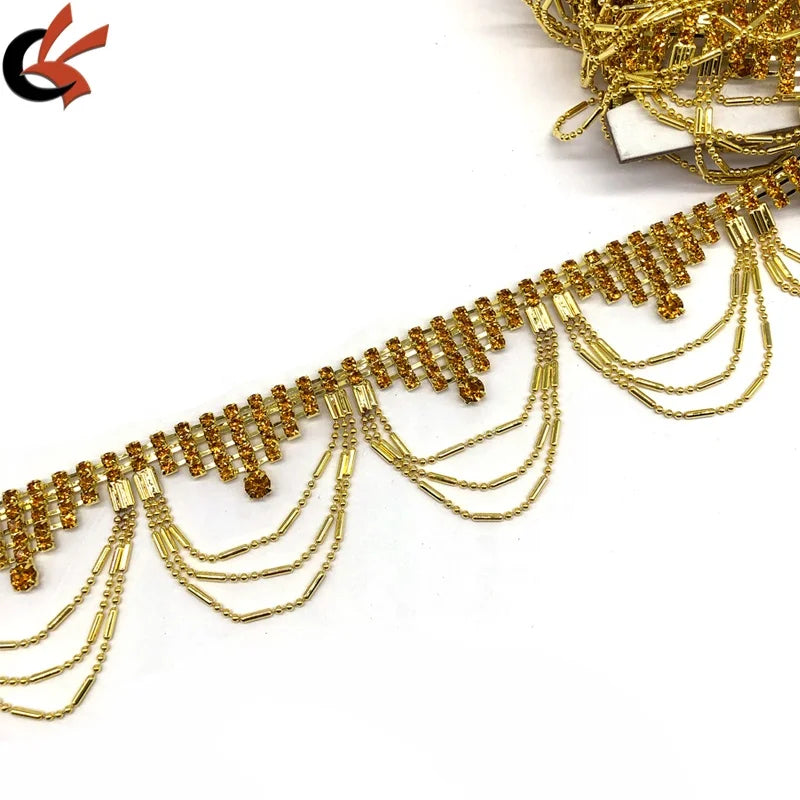 Rhinestone Metal Beaded Chain Trimming Sewing Crystals Trims for Dress Decoration