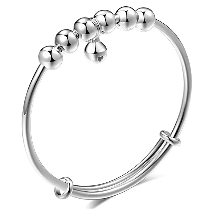 Charm Adjustable Silver Plated Bracelet Good Luck Bell Beaded Bracelet Anxiety Fidget Chakra Bracelet for Women Girls
