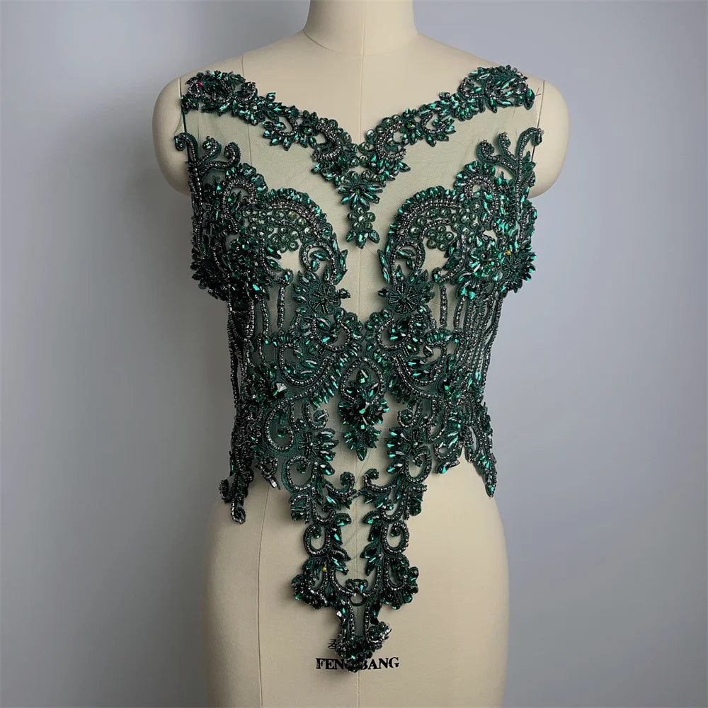 Many Color in Stock Handmade  Sew on Rhinestone Bodice Patches Appliques Sew on for Wedding Party